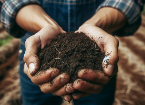 farmer holding soil in hands