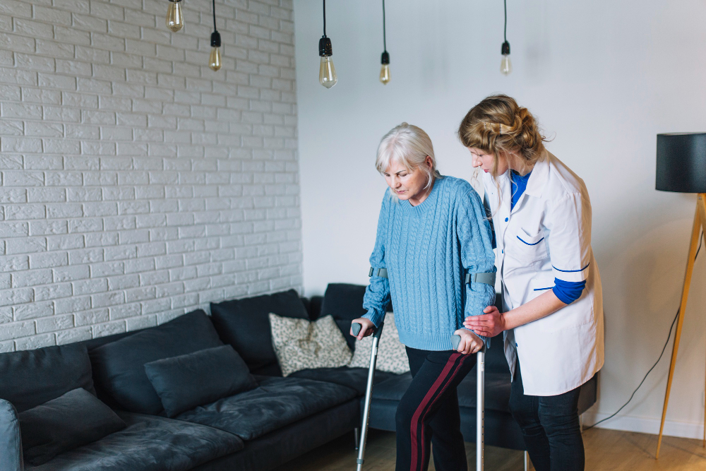 Woman walking in aged care home