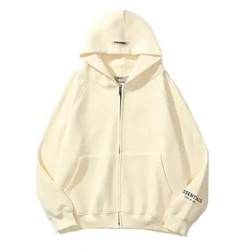 Beige Fog Zip Up Essentials Hoodie