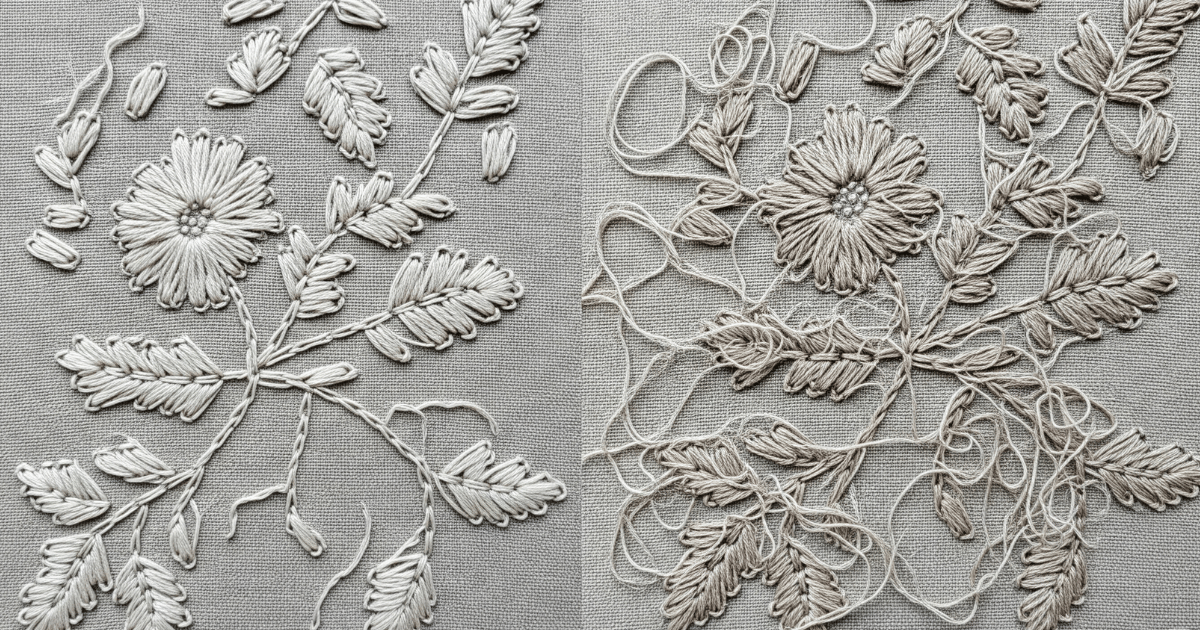 side-by-side embroidery stitch quality comparison
